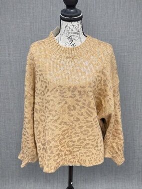 ANDTHEWHY Metallic Rose Gold Leopard Knit Sweater Oversized Animal Print M/L